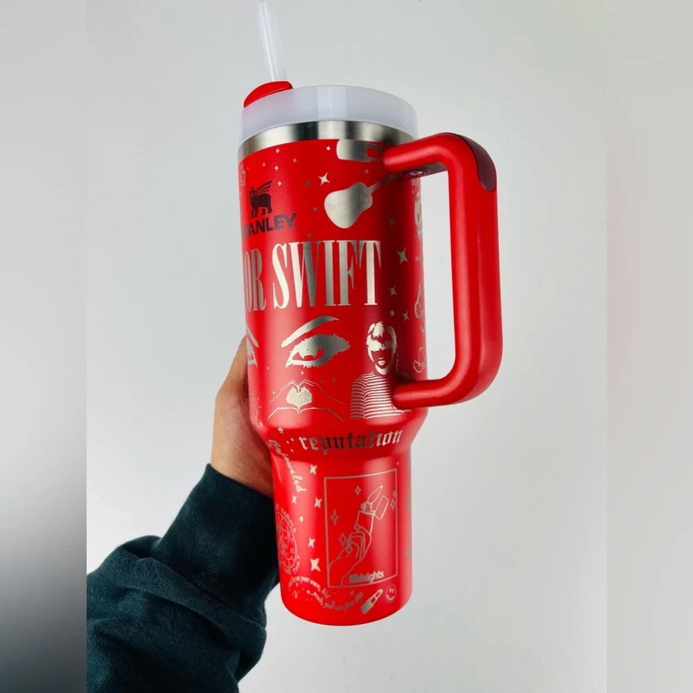 Stanley 40oz Tumbler Red Lava Tylor Swift Engraved - Picture 2 of 9